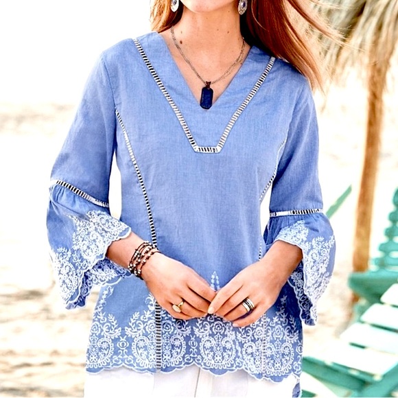 Sundance Tops Sundance Sz Small 0 Cotton Embroidered Eyelet Blue